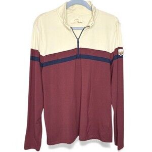 Marine Layer Shirt Mens L Large Bone Burgundy Lost & Found 1/4 Zip Long Sleeve